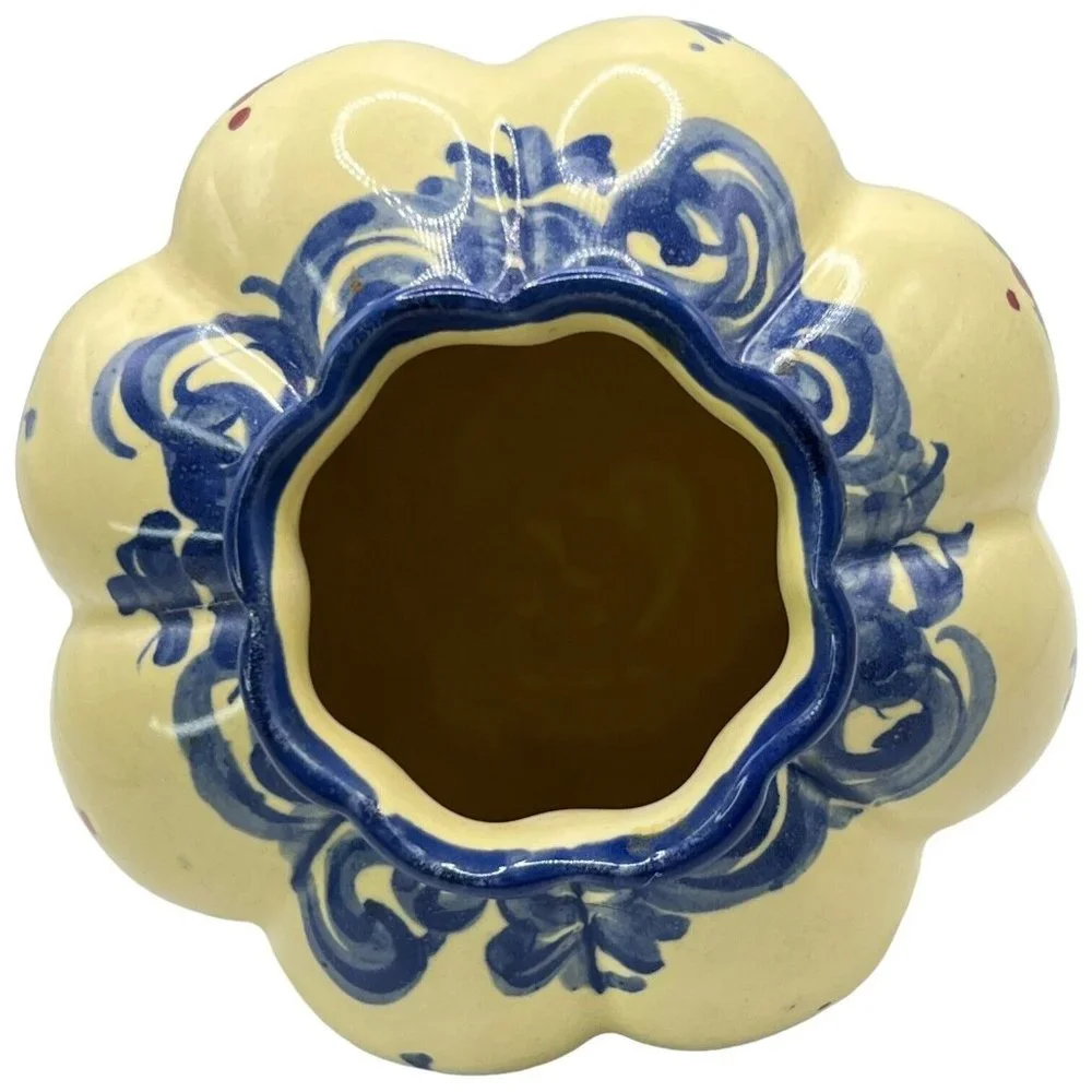 Vestal Alcobaca Vase‎ Hand Painted Blue Flowers Made In Portugal Art Pottery VTG